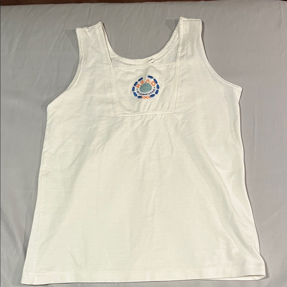 HEAD INTERNATIONAL WHITE TENNIS TANK TOP WITH EMBROIDERED LOGO 100% COTTON USA M
